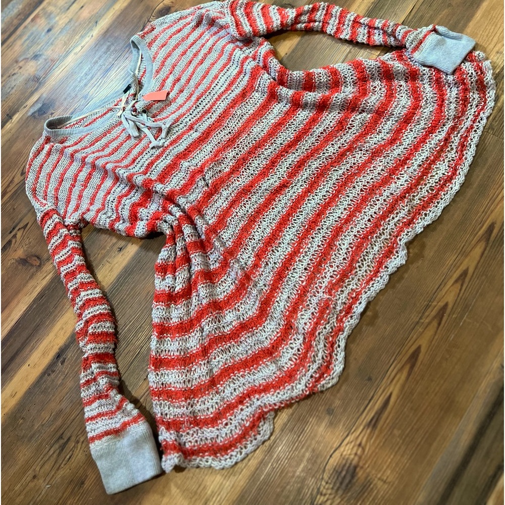 Free People orange and gray striped Sweater